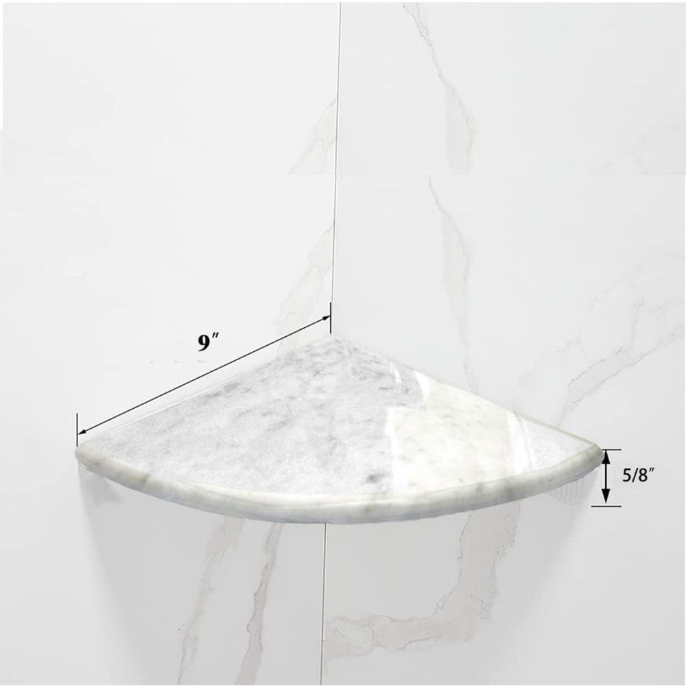 9 Inch Marble Corner Shower Shelf for Shower Room, Both Side Honed Finish.